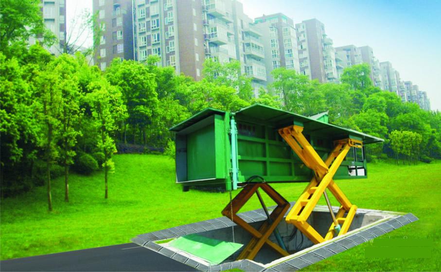 Underground lift-type compressed garbage station